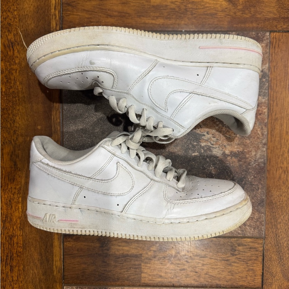 Nike White and Pink Air Force 1 Sneakers